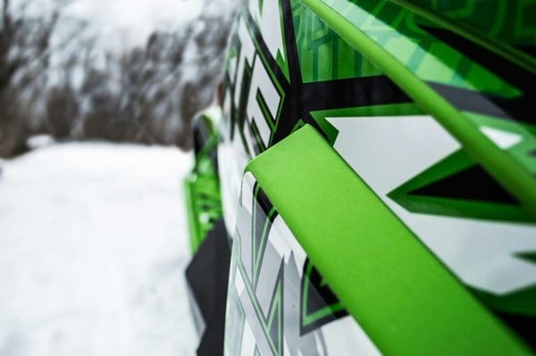 Up close photo of snow mobile