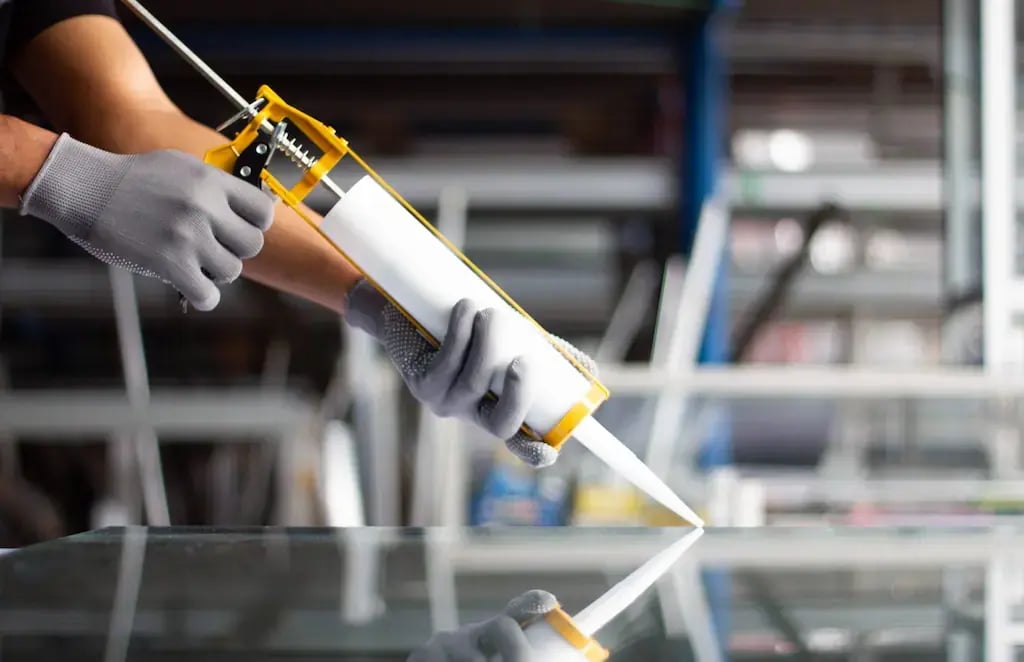 a manufacturer applying adhesive to a part