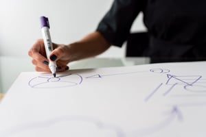 a person using a purple marker to draw