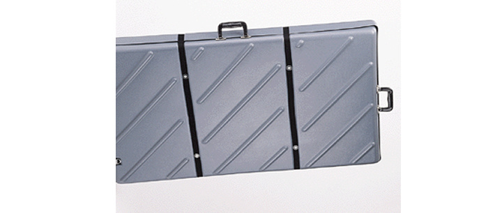 a plastic fabricated truck bed. The bed is folded up for transportation.