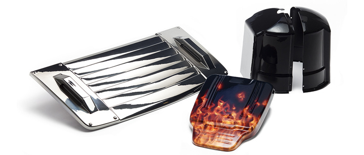 a collection of thermoformed plastic parts with different finishes